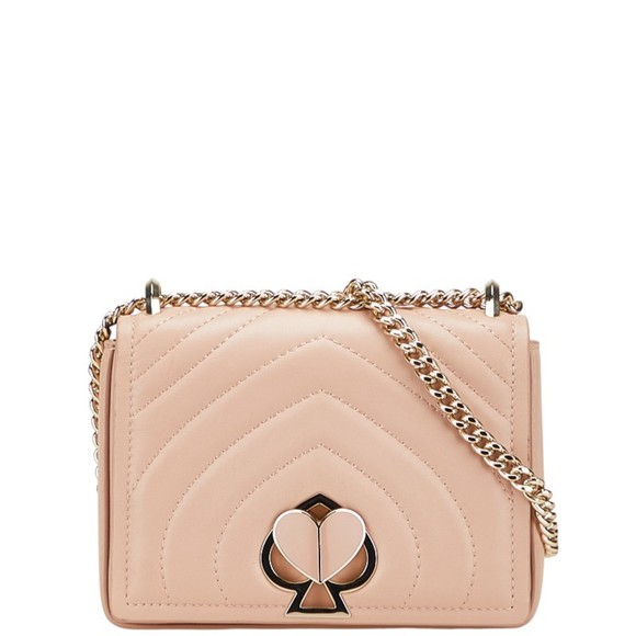 Kate Spade Nicola Amelia Small Chain Shoulder Bag in Pink Beige Lambskin.